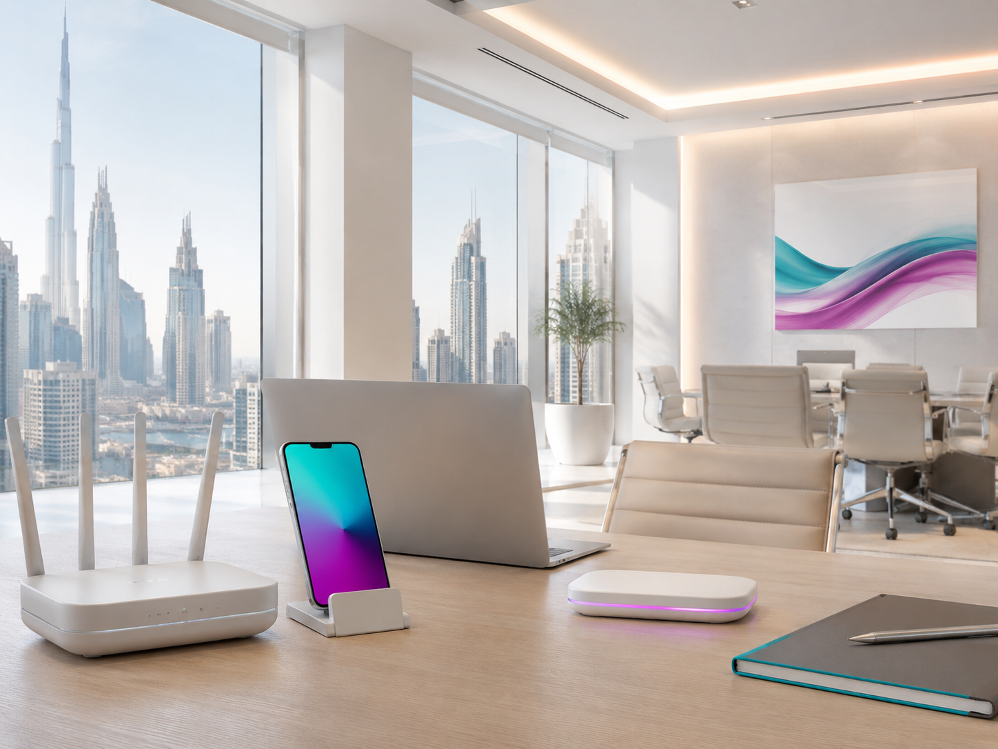 Premium UAE business office overlooking a city skyline