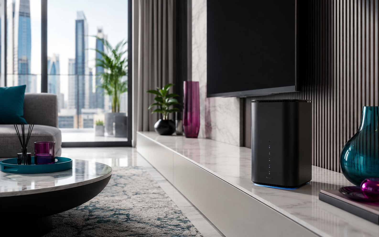 Modern UAE living room prepared for a home connection