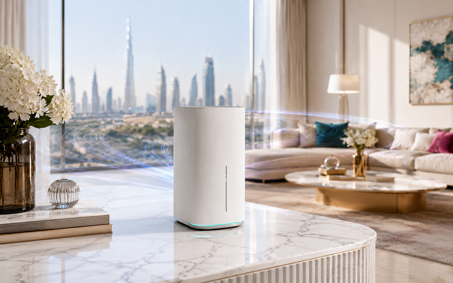 Modern UAE living room with wireless home connectivity