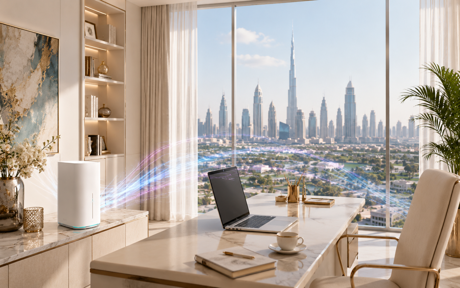 Modern home office with wireless connectivity